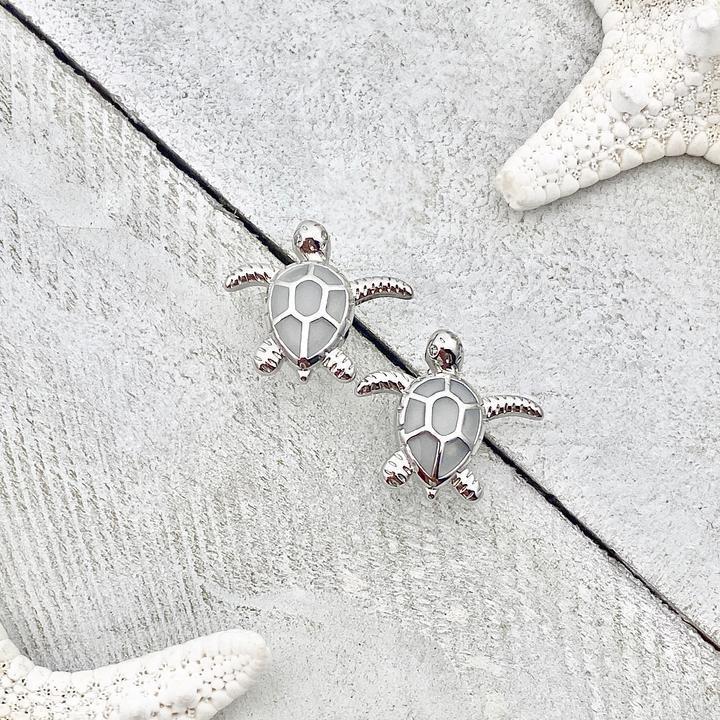 Sea Turtle Earrings in Opal and Silver | Sustainable Ocean-Inspired Jewelry