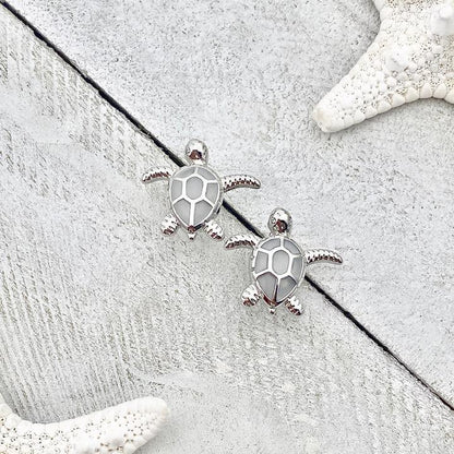 Sea Turtle Earrings in Opal and Silver | Sustainable Ocean-Inspired Jewelry