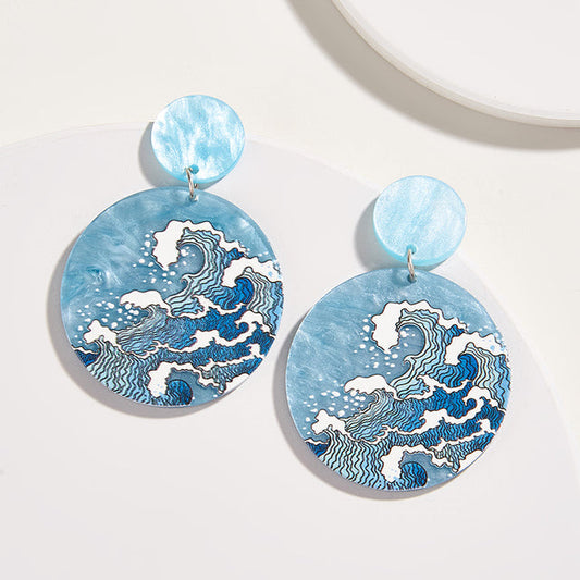 Round Earrings with Oceanic Plate in Silver | Sustainable Ocean-Inspired Jewelry
