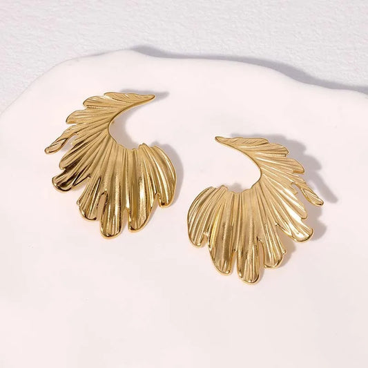 Gold Curved Leaf Statement Earrings