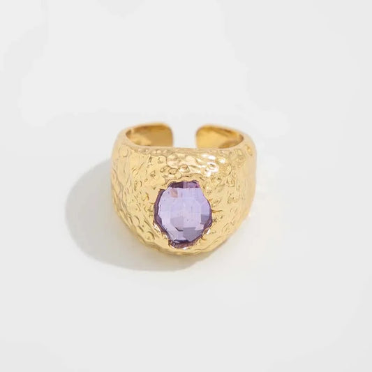 Gold Light Purple Gemstone Adjustable Ring