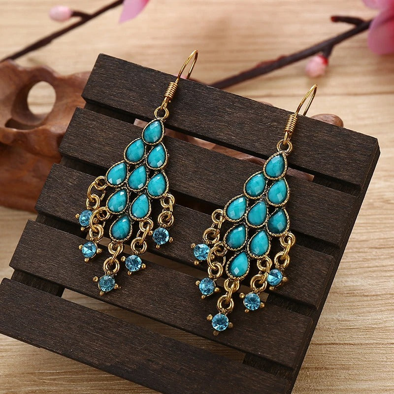 Vintage Gold & Blue Turquoise Teardrop Earrings