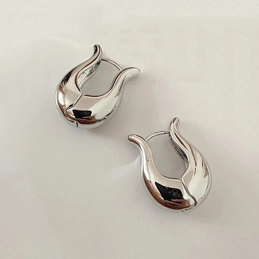 Vintage Sleek Silver Curved Hoop Earrings