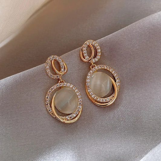Vintage Gold & Crystal Oval Hoop Earrings