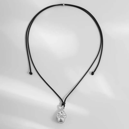 Silver Artistic Pendant Adjustable Black Cord Necklace