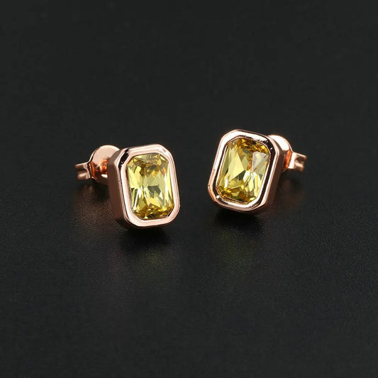 Timeless Rose Gold Bright Yellow Rectangular-Cut Earrings
