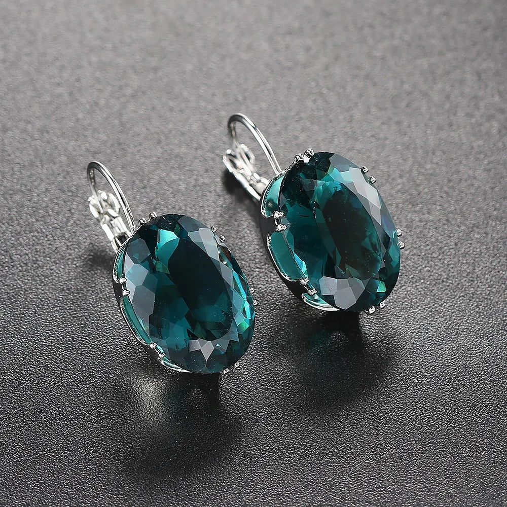 Antique Style Teal Oval Earrings