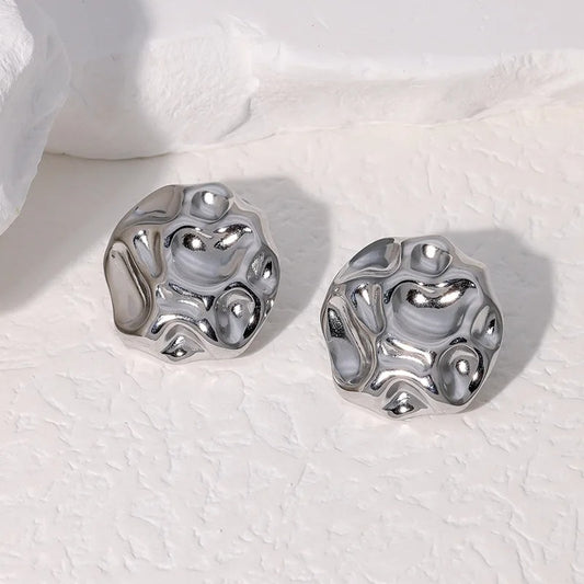 Abstract Wavy Texture Silver Earrings