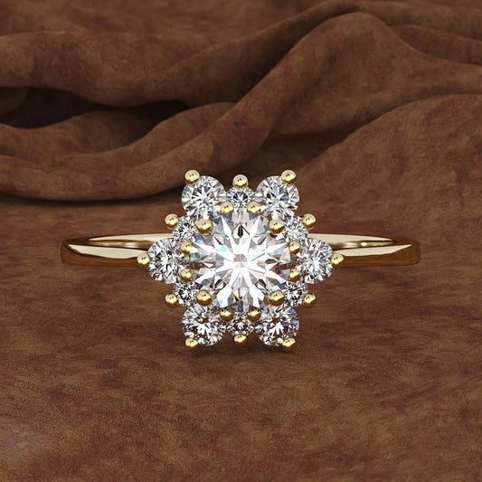 Vintage Gold Crystal Flower Cluster Shimmering Ring