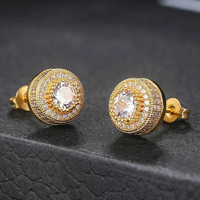 Classic Gold  Crystal Halo Design Stud Earrings