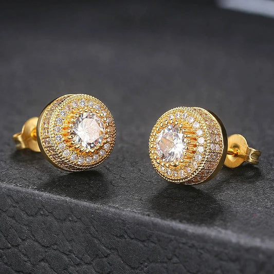 Classic Gold  Crystal Halo Design Stud Earrings
