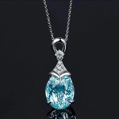 Vintage Silver Aqua Crystal Necklace