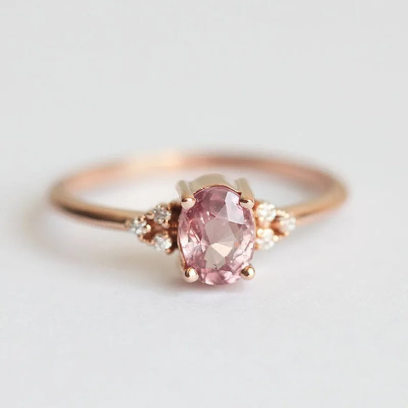 Vintage Pink Oval Stone Rose Gold Ring