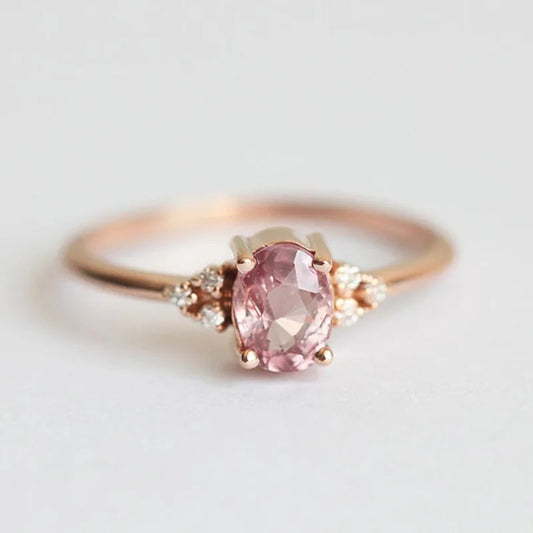 Vintage Pink Oval Stone Rose Gold Ring