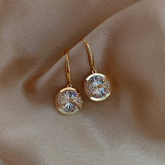 Gold Round Sparkle Drop Earrings