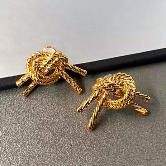 Vintage Gold Knotted Rope Design Earrings