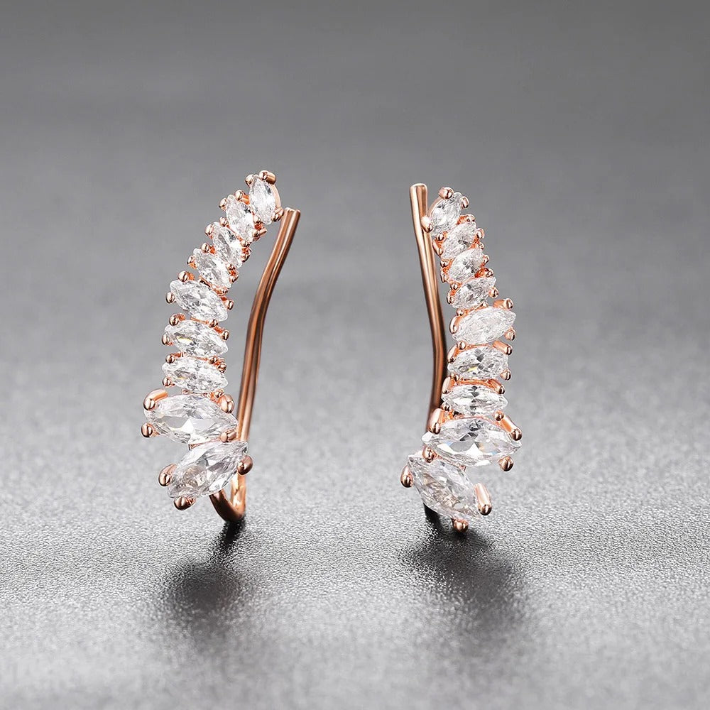 Vintage Rose Gold Marquise Crystal Hoop Earrings