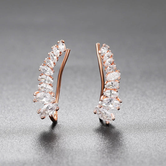 Vintage Rose Gold Marquise Crystal Hoop Earrings