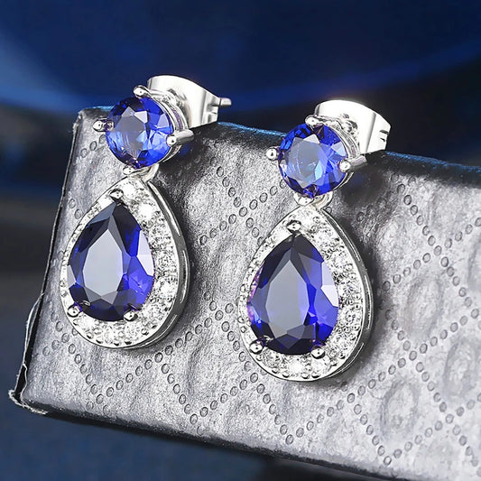 Vintage Blue Gemstone & Radiant White Stone Earrings