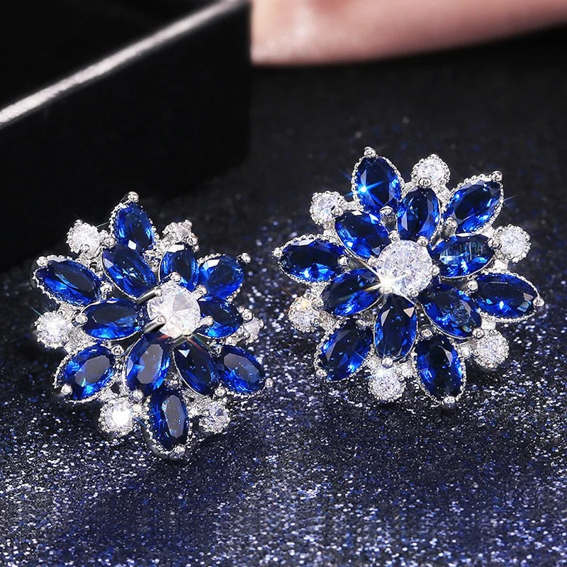 Vintage Blue Flower Silver Earrings