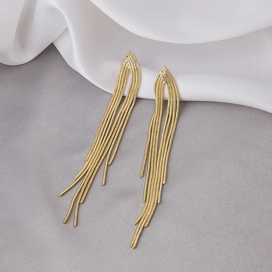 Gold Chain Fringe Delicate Tassel Earrings
