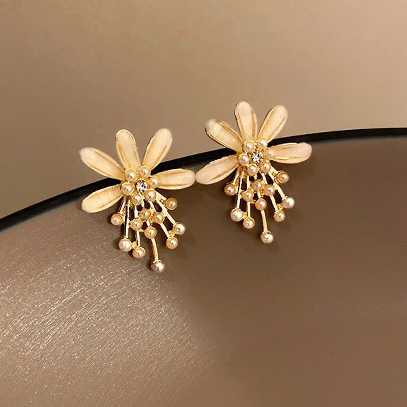 Gold Floral Pearl Beads Earrings