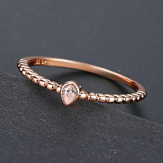 Vintage Rose Gold Pink Crystal Tear Drop Ring