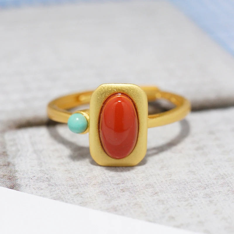 Artistic Style Southern Red Tourmaline Square Adjustable Ring