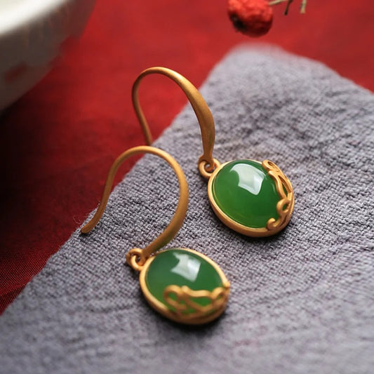 Vintage Green Oval Drop Banquet Jewelry Earrings