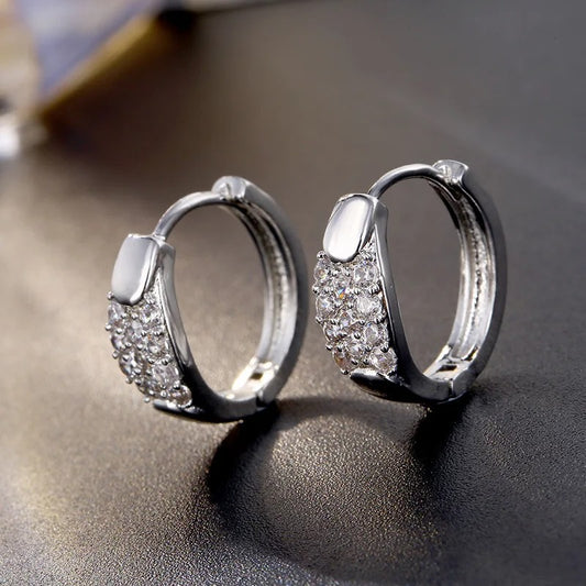 Vintage Silver Gemstone Inlay Hoop Earrings