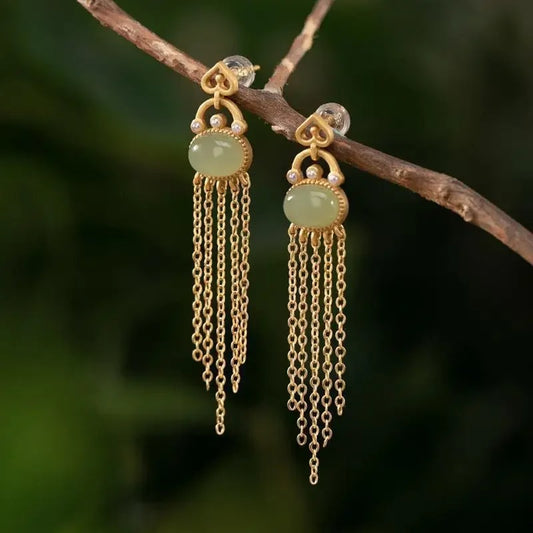 Classic Vintage Gold & Teardrop Oval Tassel Earrings