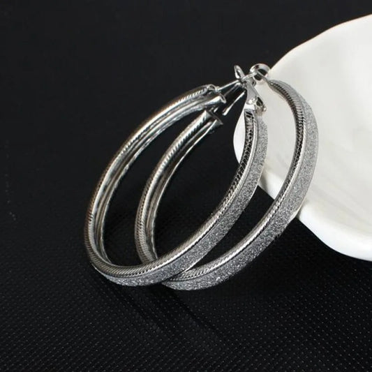 Vintage Silver Round Shiny Hoop Earrings