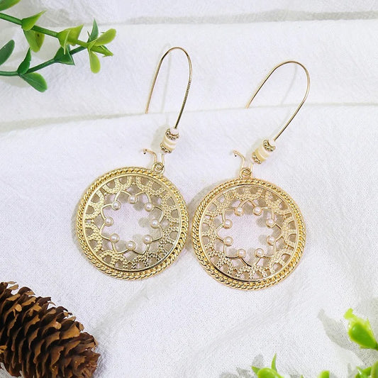 Vintage Gold & Pearl Mandala Earrings