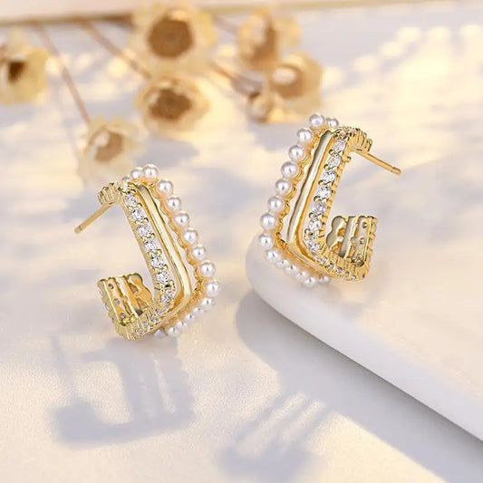 Vintage Pearl & Gemstone Encrusted Gold Hoop Earrings