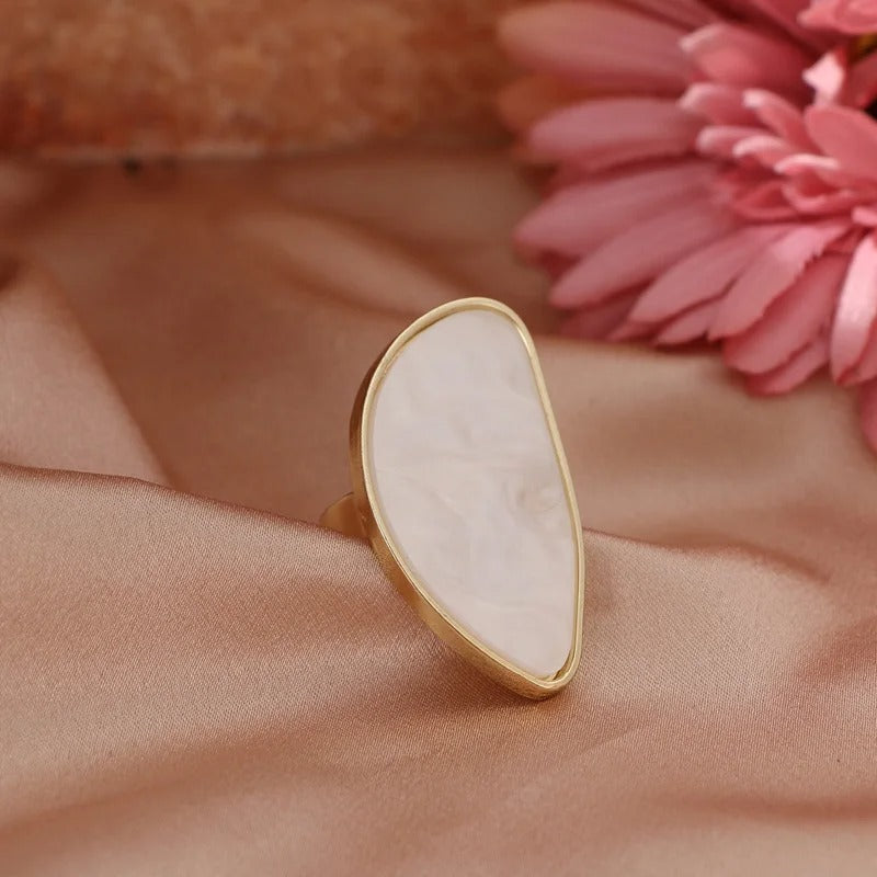 Vintage Gold Framed Teardrop Stone Adjustable Ring