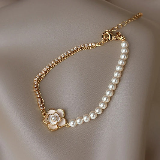 Vintage Pearl & Gold Floral Bracelet
