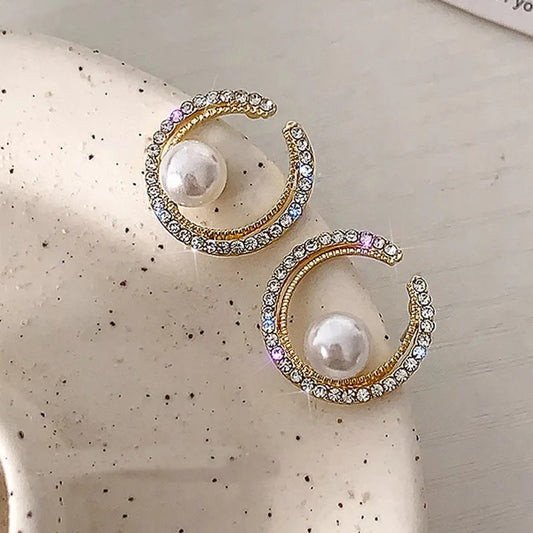 Vintage Pearl Open Round Circle Earrings