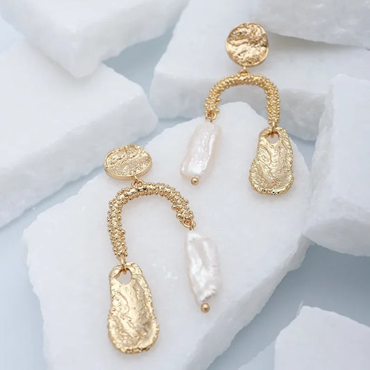 Vintage Gold Freshwater Pearl Dangle Earrings | Sustainable Ocean-Inspired Jewelry