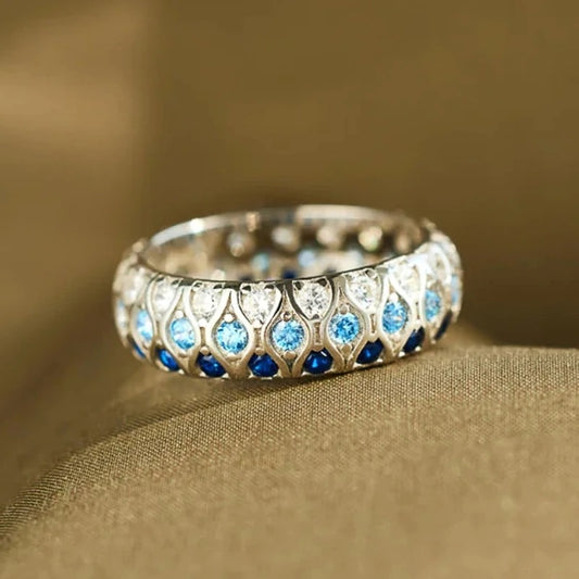 Vintage Two-Tone Blue Crystal Band Ring