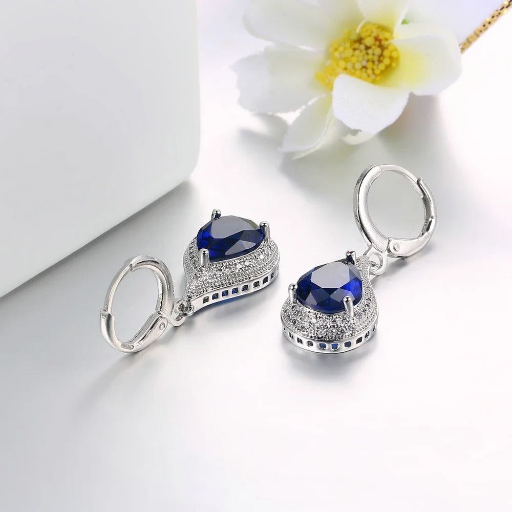 Classic Silver Blue Stone Drop Earrings