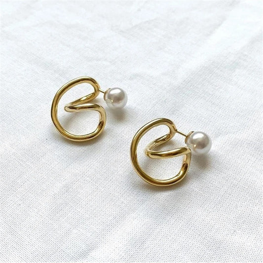 Gold & Pearl Loop Twist Earrings