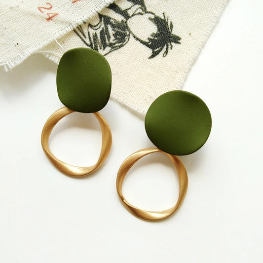 Matte Green & Gold Geometric Hoop Earrings