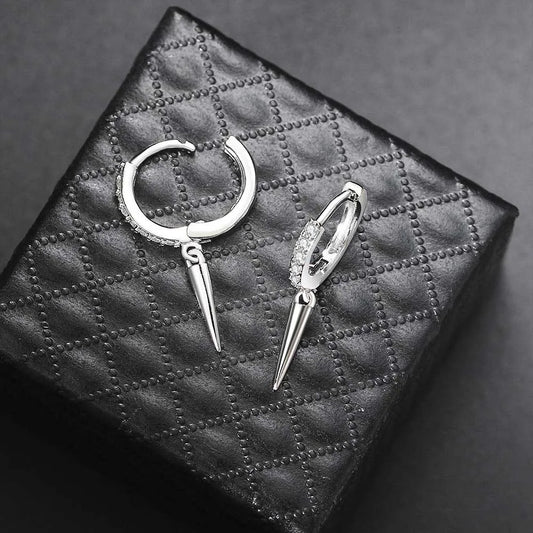 Silver Spiked Drop & Sparkling Crystal Hoop Earrings