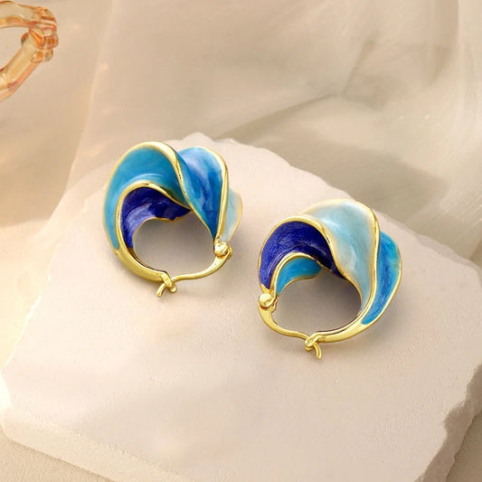 Gold & Blue Wave Hoop Earrings | Sustainable Ocean-Inspired Jewelry