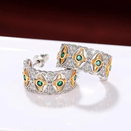 Vintage Silver Green Star Earrings