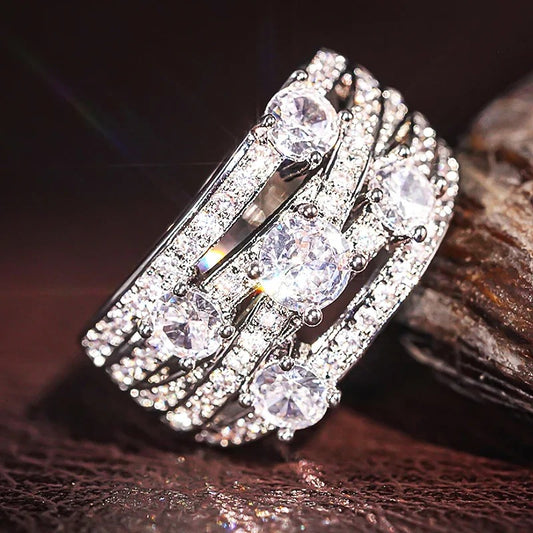 Vintage Silver Crystal Wave Ring