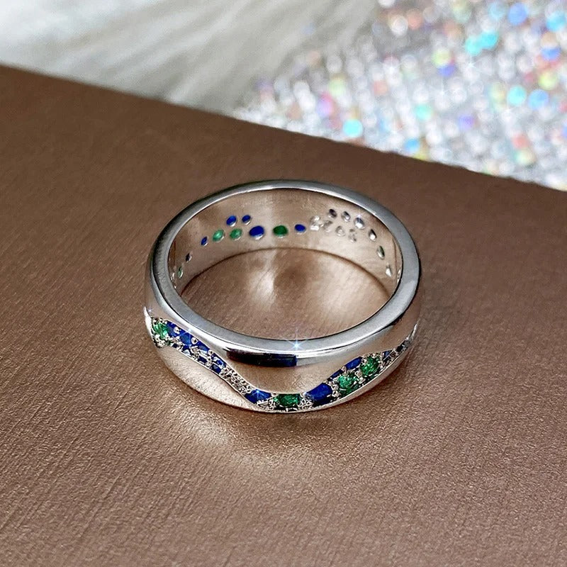Vintage Silver Blue & Green Stone Wave Ring | Sustainable Ocean-Inspired Jewelry
