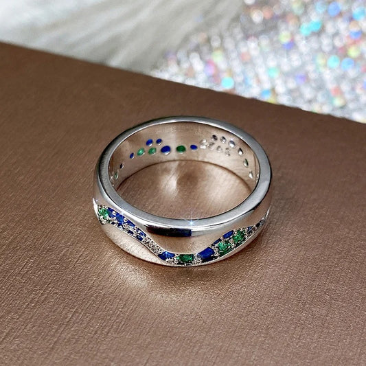 Vintage Silver Blue & Green Stone Wave Ring | Sustainable Ocean-Inspired Jewelry