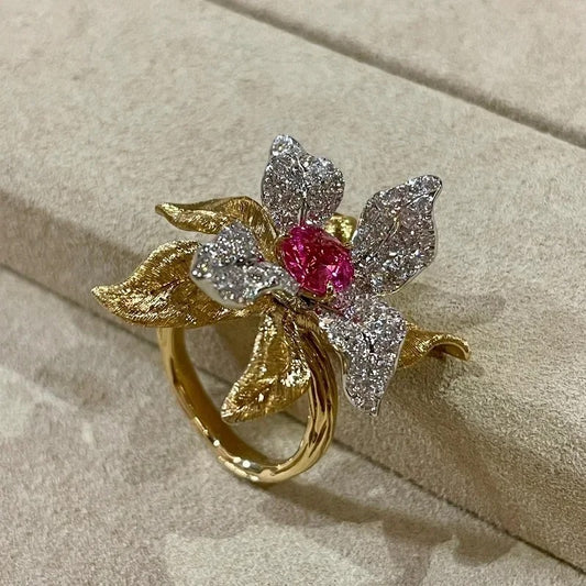 Classic Vintage Gold & Silver Ruby Adjustable Ring