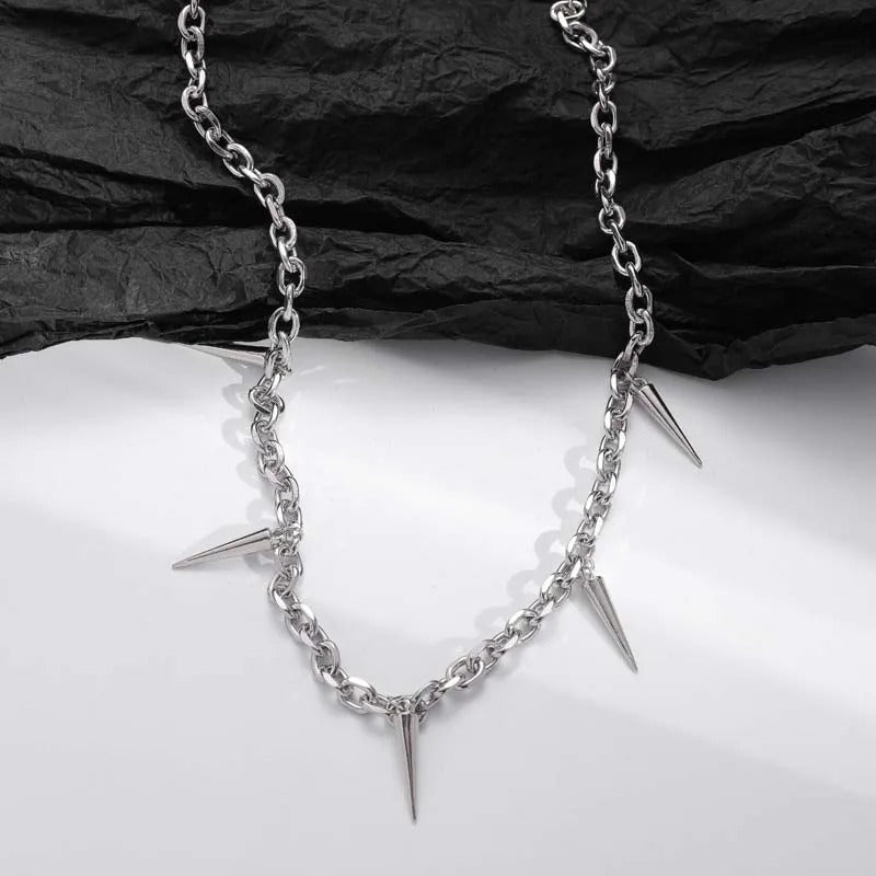 Silver Spiked Pendant & Chain Design Necklace